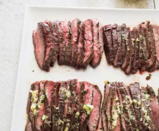 Pan-seared flank steak with mustard-chive butter