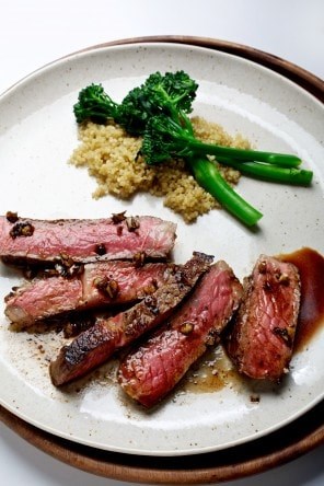 Pan-seared garlic rib-eye steak