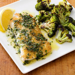 Pan-seared haddock with broccoli and oregano vinaigrette