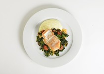 Pan-seared hake with kale and chorizo