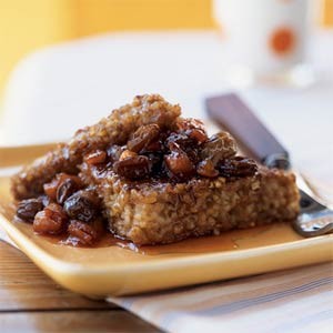 Pan-seared oatmeal with warm fruit compote and cider syrup