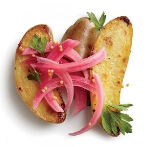 Pan-seared potatoes with quick pickled red onions
