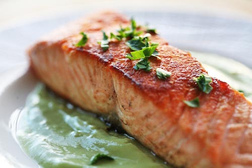 Pan seared salmon with avocado remoulade