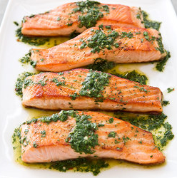 Pan-seared salmon with chimichurri