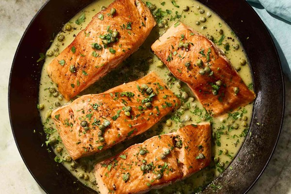 Pan-seared salmon with lemon-butter sauce