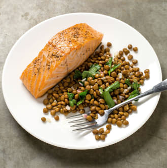 Pan-seared salmon with lentil salad