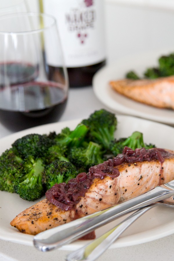 Pan seared salmon with red wine balsamic sauce