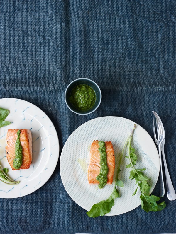 Pan-seared salmon with salsa verde