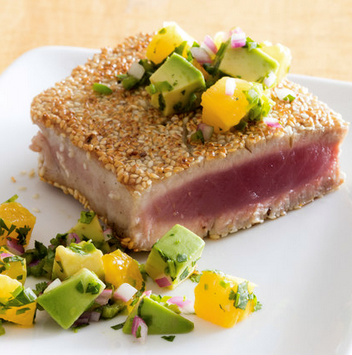 Pan-seared sesame-crusted tuna steaks