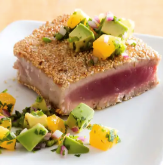 Pan-seared sesame-crusted tuna steaks