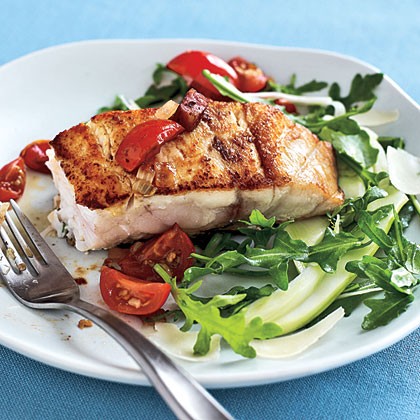 Pan-seared striped bass all'amatriciana