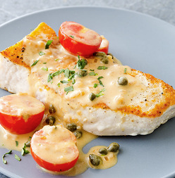 Pan-seared swordfish with creamy Dijon-caper sauce