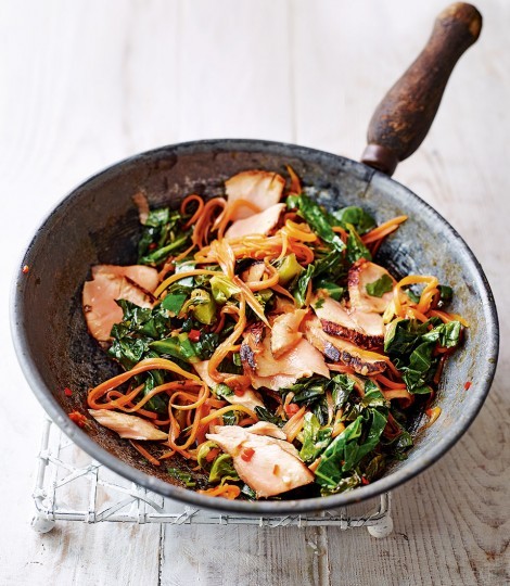Pan-seared teriyaki salmon stir-fry