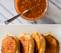 Pan-seared thick-cut boneless pork chops
