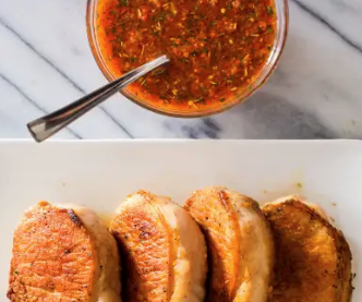 Pan-seared thick-cut boneless pork chops