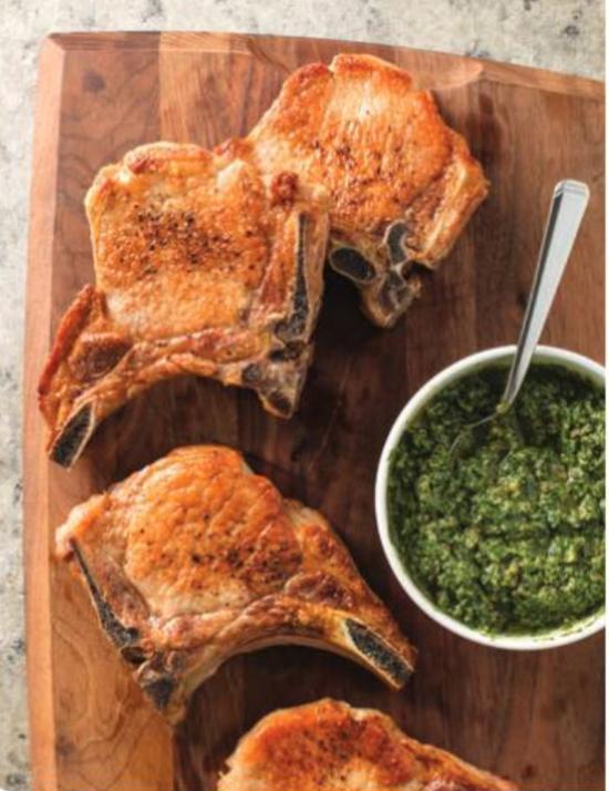 Pan-seared thick-cut pork chops