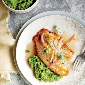 Pan-seared tilapia with sweet pea puree