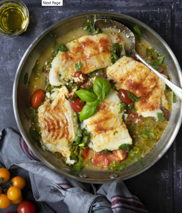 Pan-seared tomato basil haddock