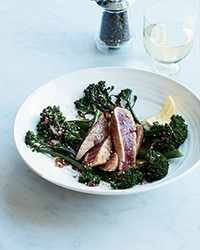 Pan-seared tuna steaks with ginger vinaigrette