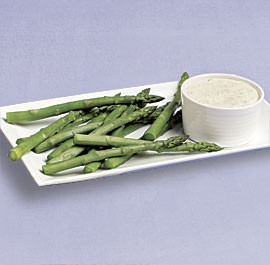 Pan-steamed asparagus with lemon-caper mayonnaise