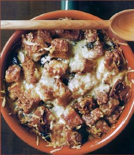 Panade of leeks and mixed greens with cantal cheese