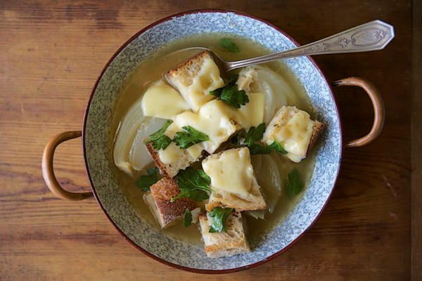 Panade with Gruyère and onion-garlic confit