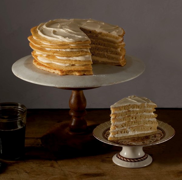 Pancake cake with maple cream frosting
