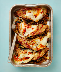 Pancakes with harissa cabbage and Taleggio