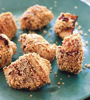 Pancetta- and sesame-coated tunips
