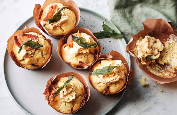 Pancetta and egg muffins with whipped cheddar butter