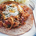 Pancetta and egg pita pizzas