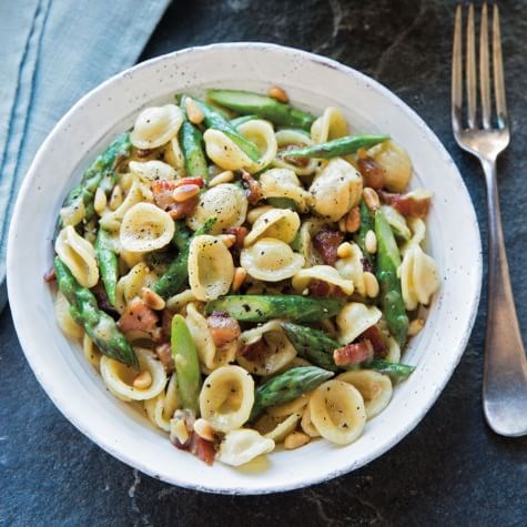 Pancetta, asparagus & goat cheese orecchiette