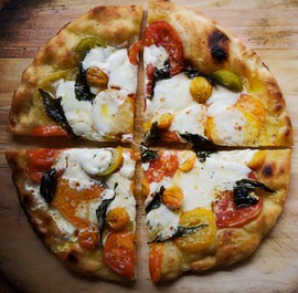 Pancetta, cherry tomato, burrata and scallion pizza