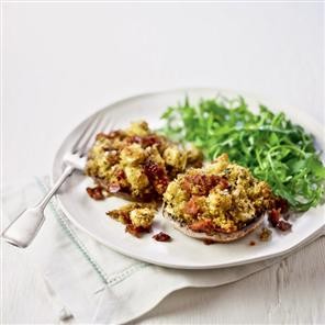 Pancetta, couscous and feta-stuffed portobello mushrooms