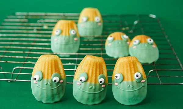 Pandan and chocolate frog madeleines