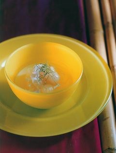 Pandanus and makrut lime cream with lemongrass jelly and lychees