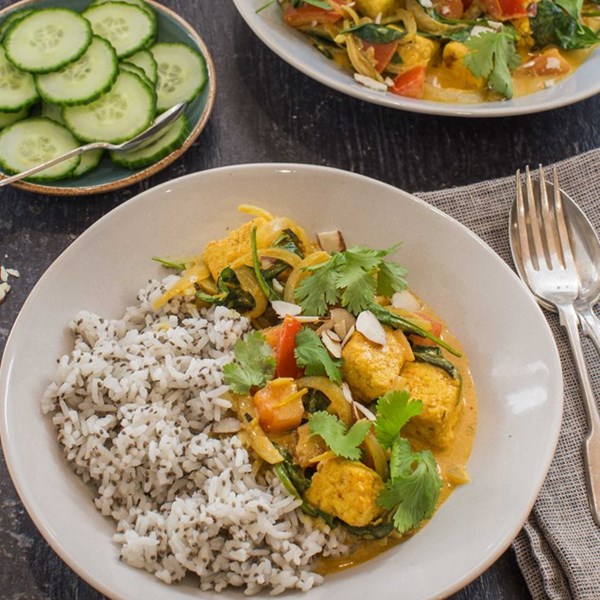 Paneer and coconut curry with kaffir lime and chia rice