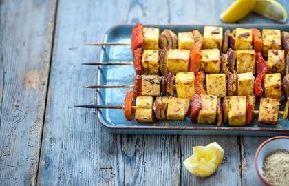 Paneer and red pepper skewers