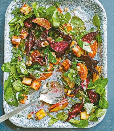 Paneer and roasted beet salad