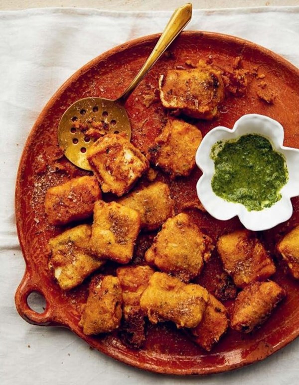 Paneer pakoras with mint & coriander chutney