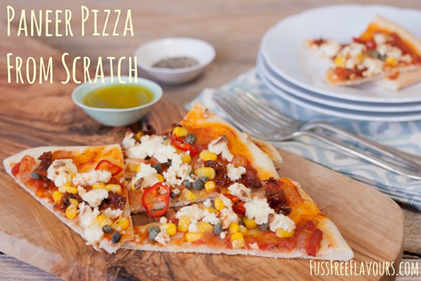 Paneer topped pizza from scratch