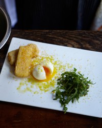 Panelle with eggs and bottarga