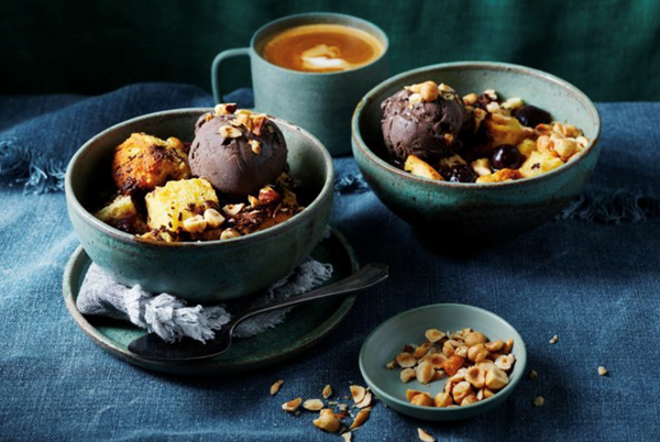 Panettone and dark chocolate bread and butter pudding