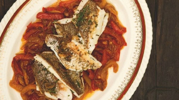 Panfried snapper with anchovies and peperonata