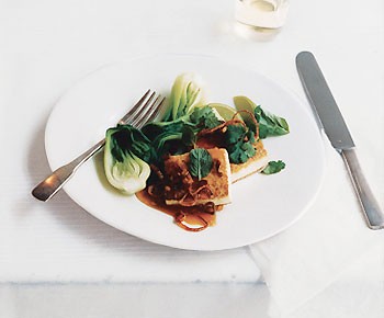 Panfried tofu with Asian caramel sauce