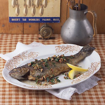 Panfried trout with pecan butter sauce