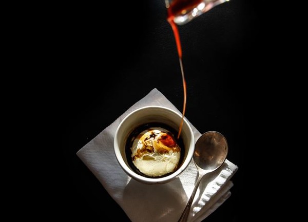 Panna cotta ice cream with espresso sauce