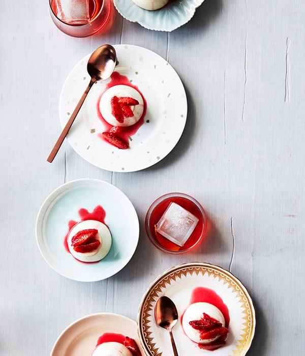 Panna cotta with blood orange and juniper syrup