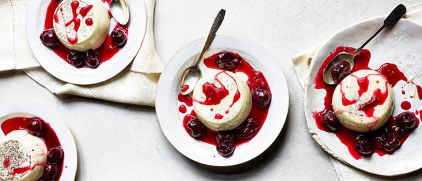 Panna cotta with cherry and ginger sauce