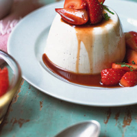 Panna cotta with pastis-macerated strawberries